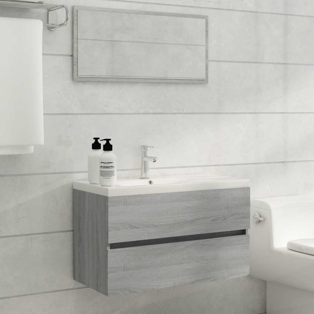Set Mobili da Bagno 2 pz Grigio Sonoma in Legno Multistrato | homemem39