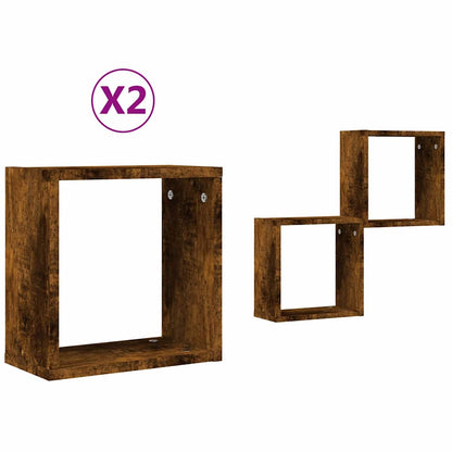 Mensole a Cubo 2 pz Rovere Fumo 30x15x30 cm