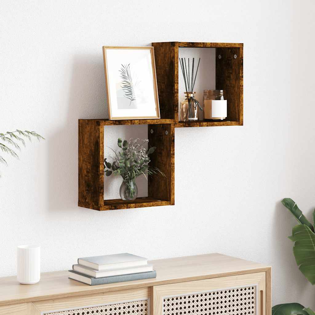 Mensole a Cubo 2 pz Rovere Fumo 30x15x30 cm | homemem39