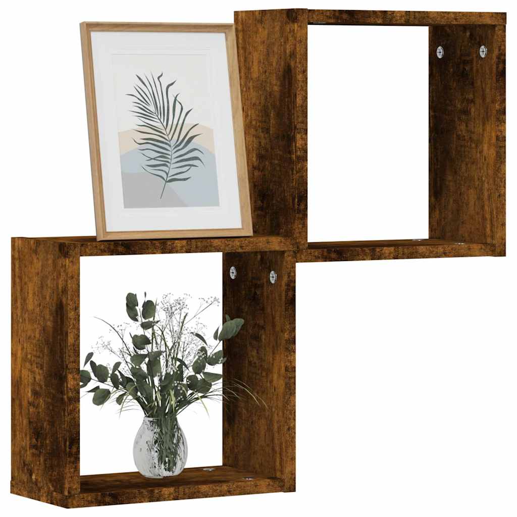 Mensole a Cubo 2 pz Rovere Fumo 30x15x30 cm