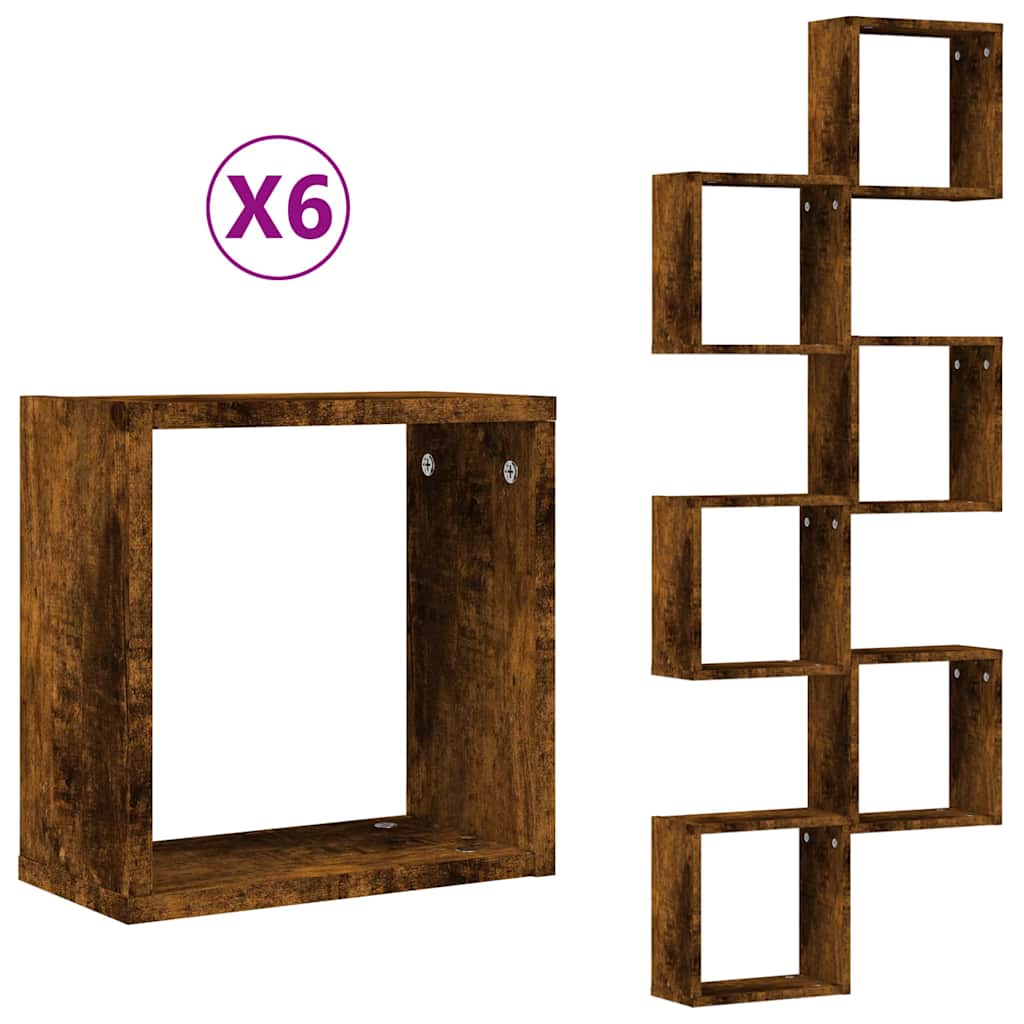 Mensole a Cubo 6 pz Rovere Fumo 30x15x30 cm