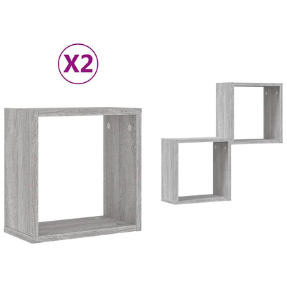 Mensole Parete a Cubo 2 pz Grigio Sonoma 30x15x30 cm