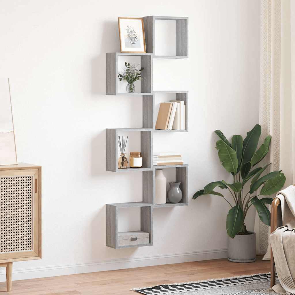 Mensole Parete a Cubo 6 pz Grigio Sonoma 30x15x30 cm | homemem39