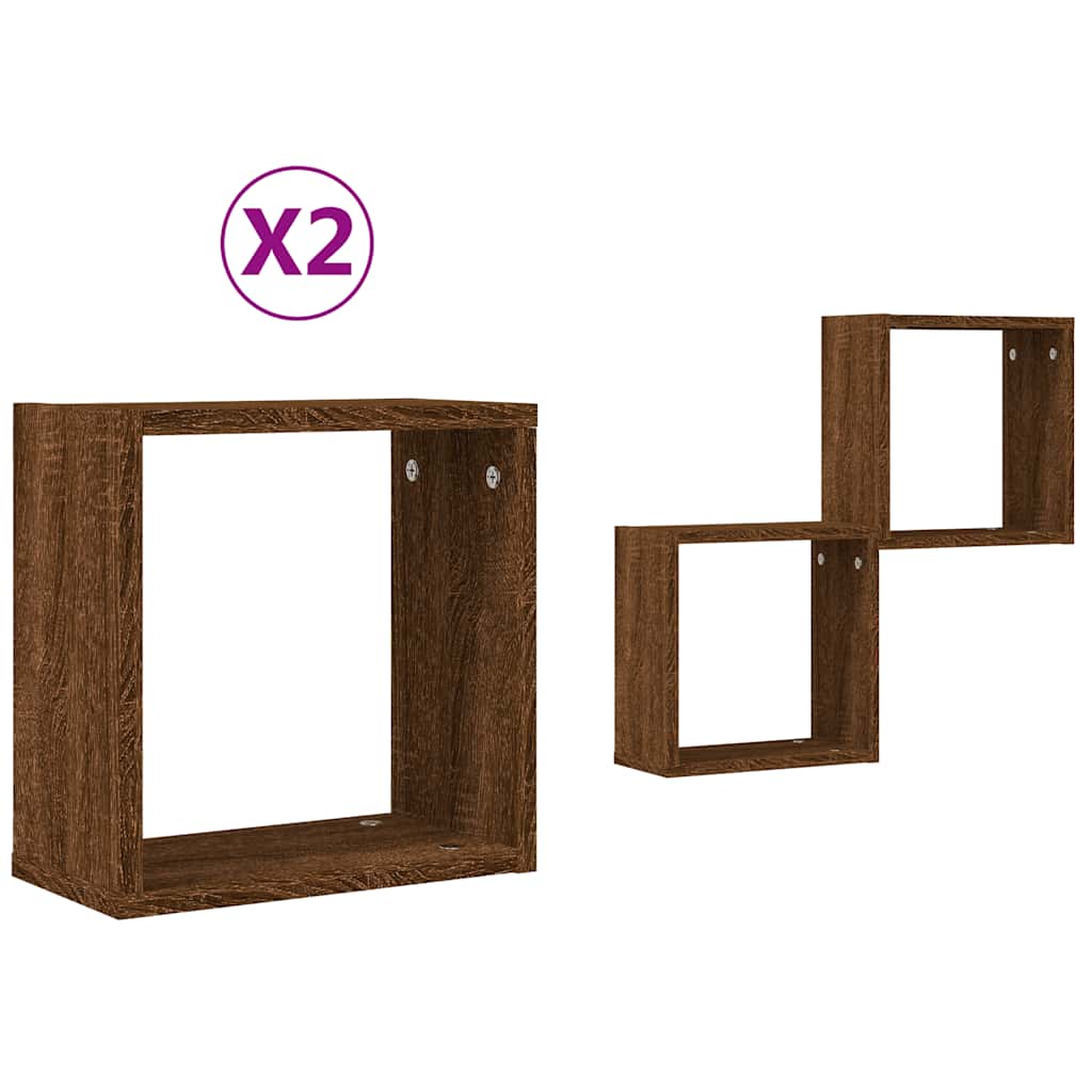 Mensole a Cubo 2 pz Rovere Marrone 30x15x30 cm | homemem39