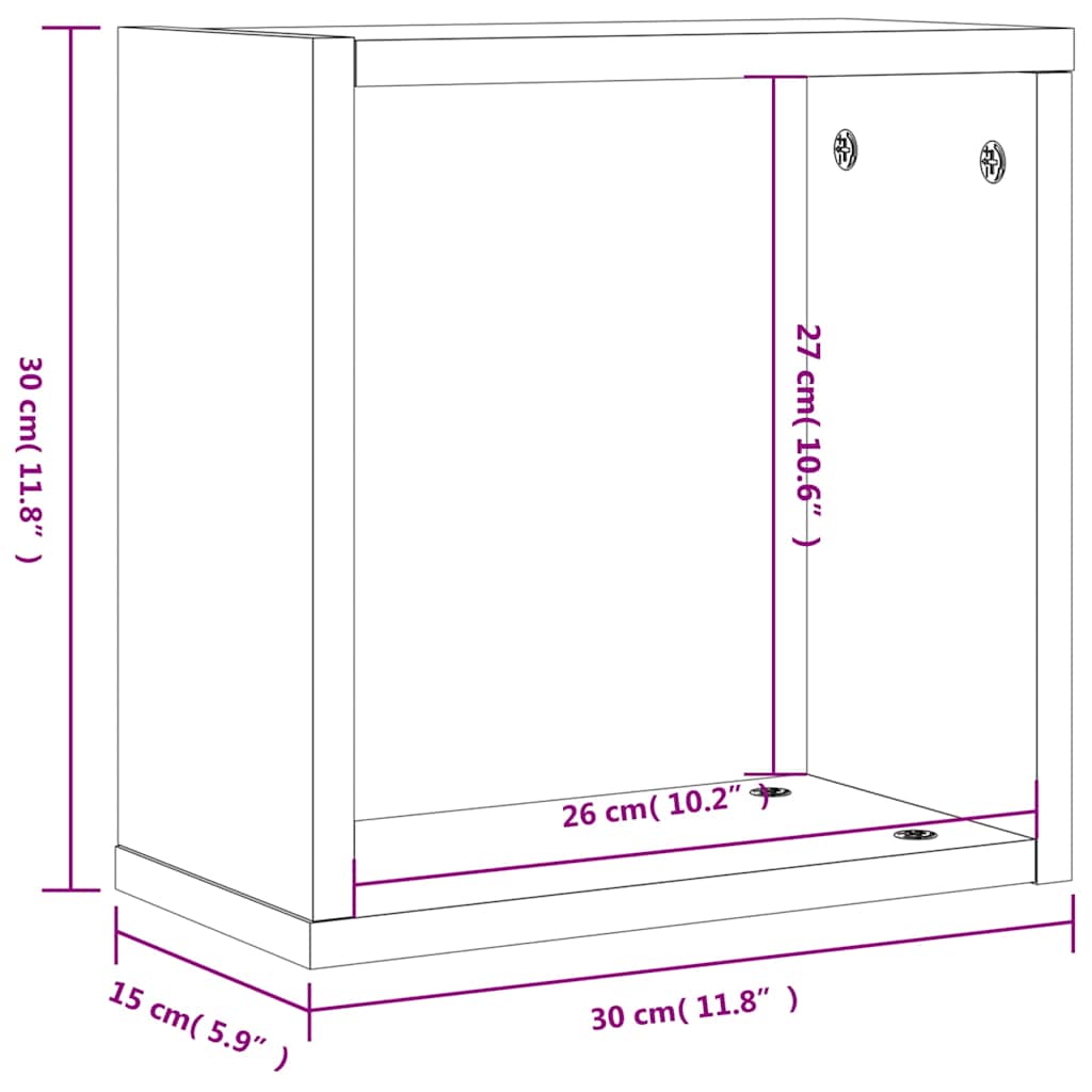 Mensole a Cubo 2 pz Rovere Marrone 30x15x30 cm | homemem39