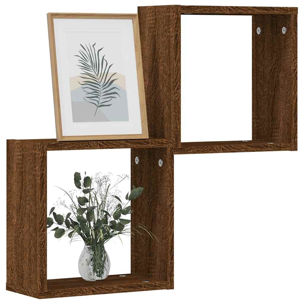 Mensole a Cubo 2 pz Rovere Marrone 30x15x30 cm | homemem39