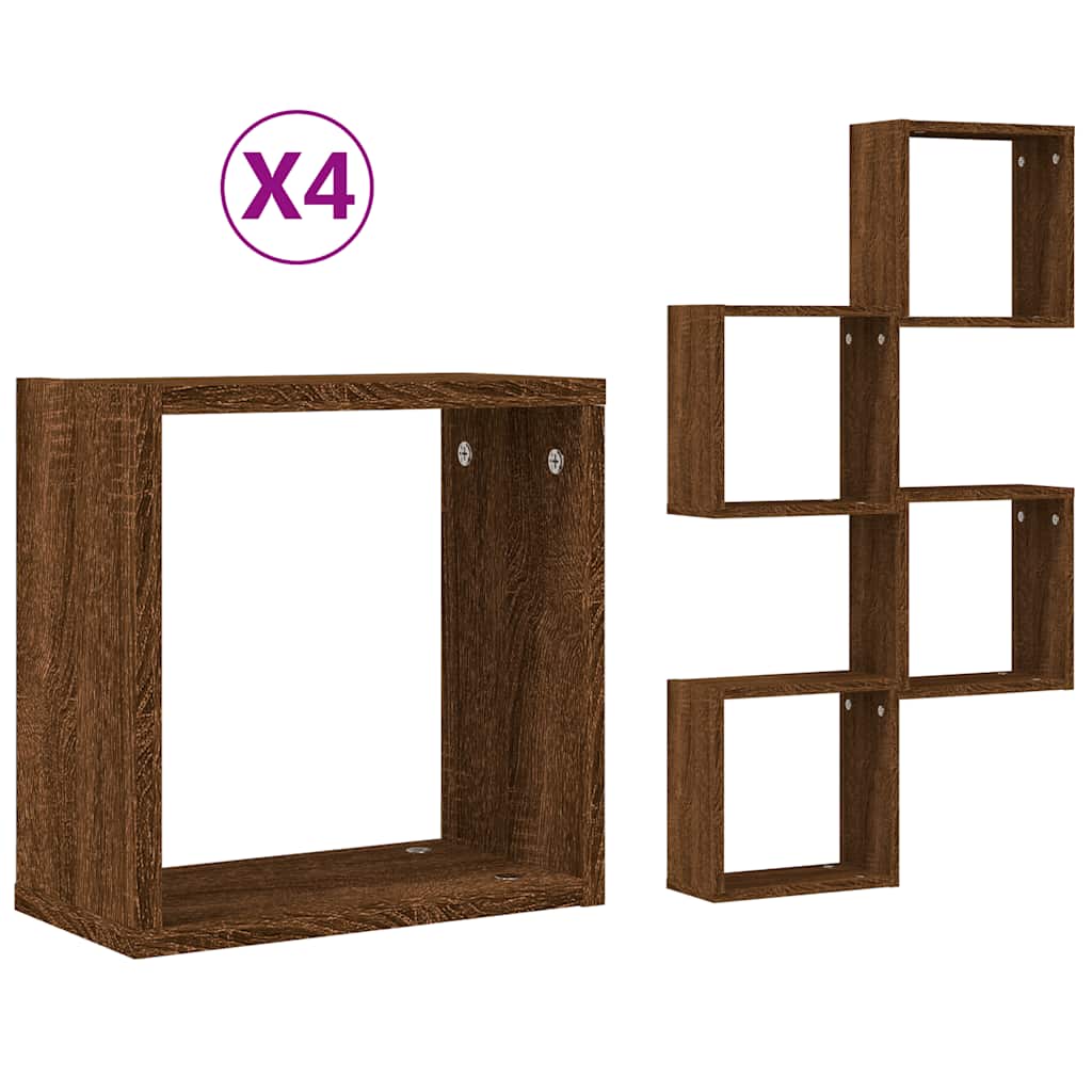 Mensole a Cubo 4 pz Rovere Marrone 30x15x30 cm | homemem39