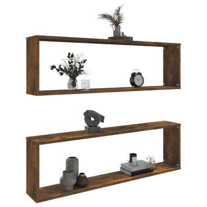 Mensole Parete Cubo 2pz Rovere Fumo 100x15x30 Legno Multistrato | homemem39