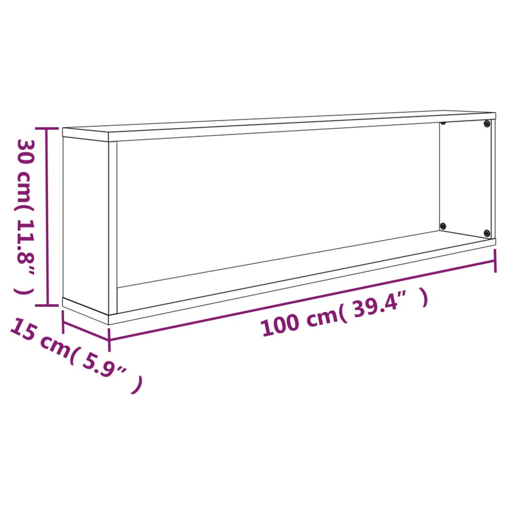 Mensole Parete Cubo 2pz Rovere Fumo 100x15x30 Legno Multistrato | homemem39