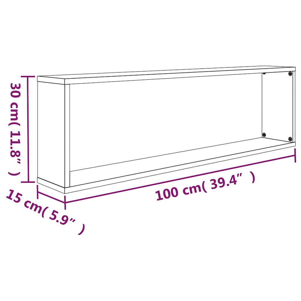 Mensole Parete Cubo 2pz Rovere Fumo 100x15x30