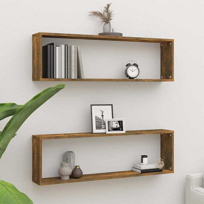 Mensole Parete Cubo 2pz Rovere Fumo 100x15x30