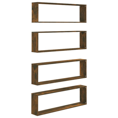Mensole Parete Cubo 4pz Rovere Fumo 100x15x30 Legno Multistrato | homemem39
