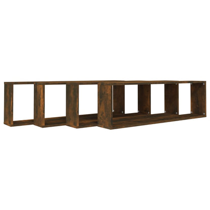 Mensole Parete Cubo 4pz Rovere Fumo 100x15x30 Legno Multistrato | homemem39