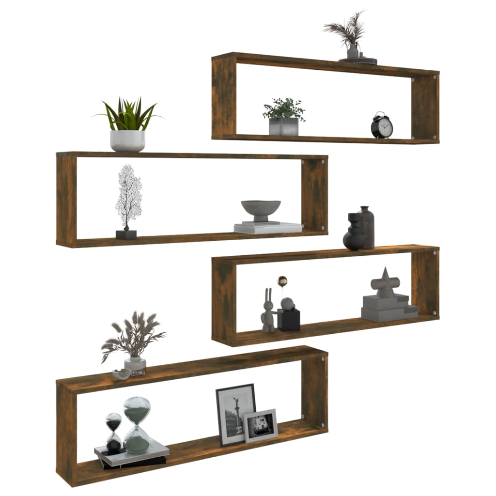 Mensole Parete Cubo 4pz Rovere Fumo 100x15x30 Legno Multistrato | homemem39