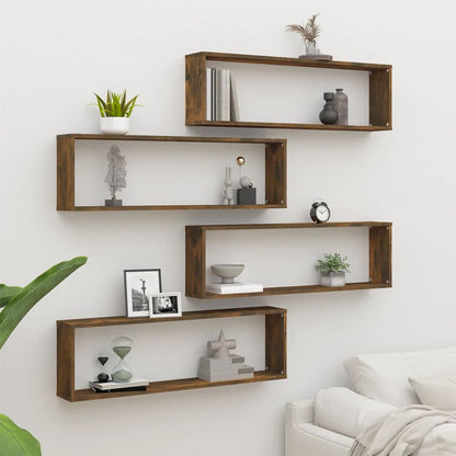 Mensole Parete Cubo 4pz Rovere Fumo 100x15x30 Legno Multistrato | homemem39