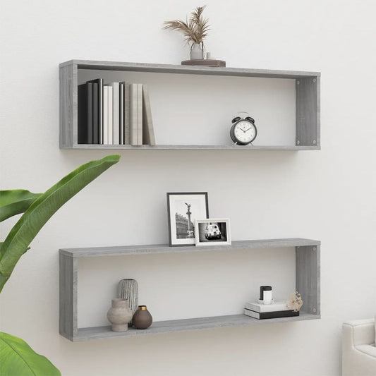 Mensole Cubo Muro 2pz Grigio Sonoma 100x15x30 Legno Multistrato | homemem39