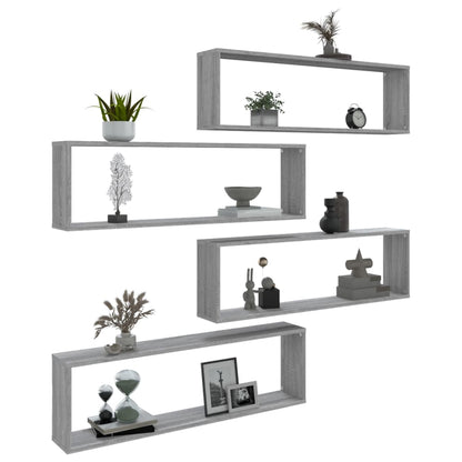 Mensole Cubo Muro 4pz Grigio Sonoma 100x15x30 Legno Multistrato | homemem39