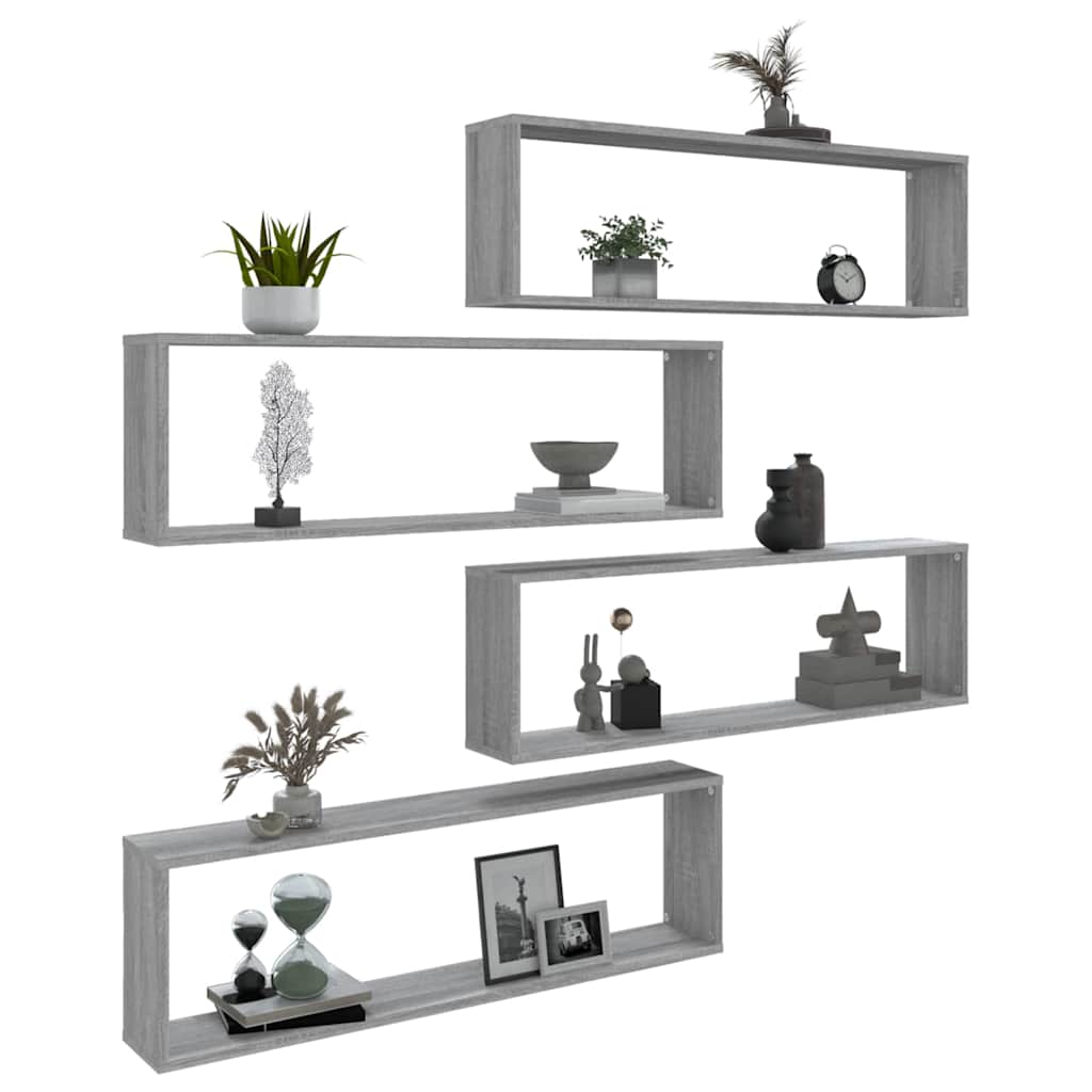 Mensole Cubo Muro 4pz Grigio Sonoma 100x15x30