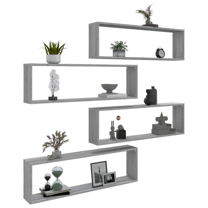 Mensole Cubo Muro 4pz Grigio Sonoma 100x15x30