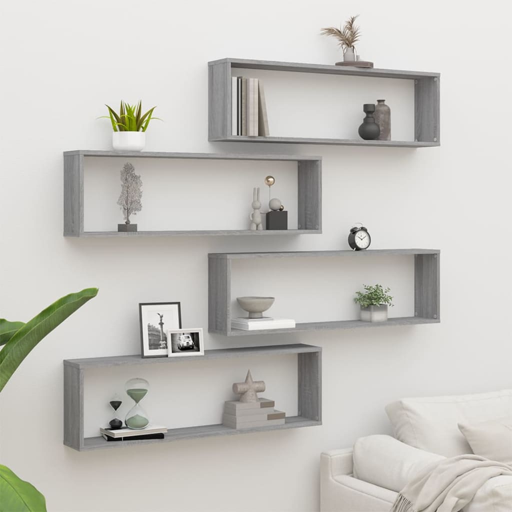 Mensole Cubo Muro 4pz Grigio Sonoma 100x15x30 Legno Multistrato | homemem39
