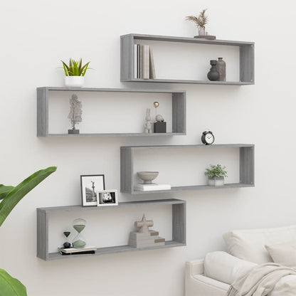 Mensole Cubo Muro 4pz Grigio Sonoma 100x15x30 Legno Multistrato | homemem39