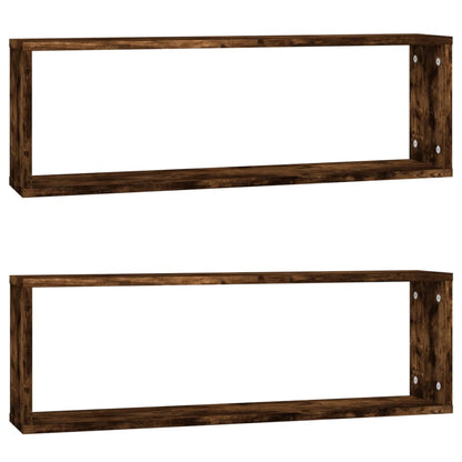 Mensole Parete Cubo 2 Rovere Fumo 80x15x26,5 Legno Multistrato | homemem39