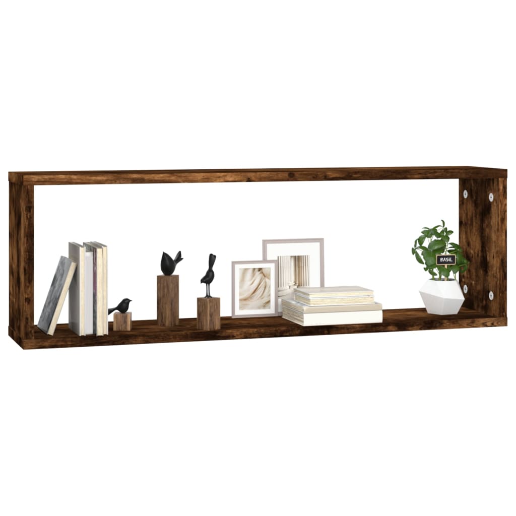 Mensole Parete Cubo 2 Rovere Fumo 80x15x26,5 Legno Multistrato | homemem39