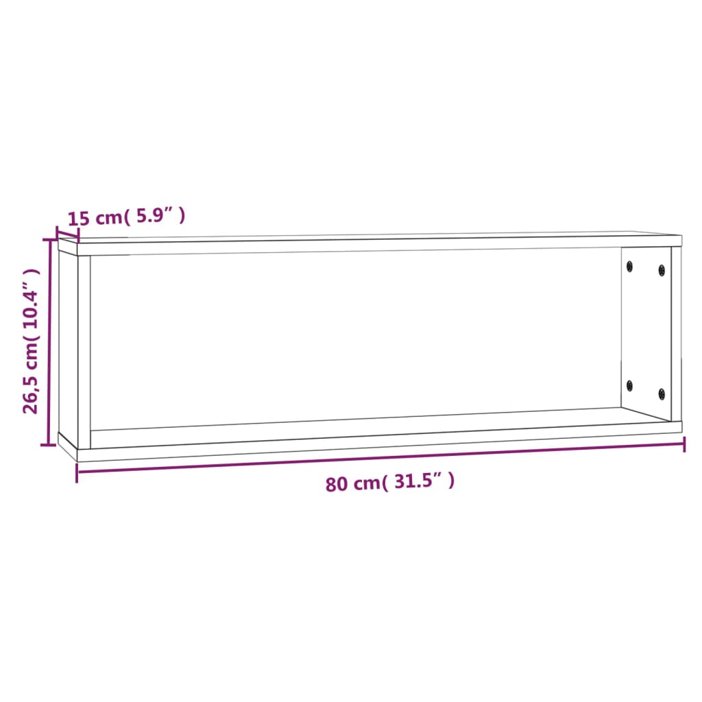 Mensole Parete Cubo 2 Rovere Fumo 80x15x26,5 Legno Multistrato | homemem39