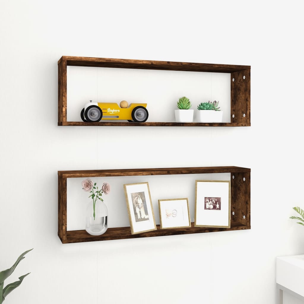 Mensole Parete Cubo 2 Rovere Fumo 80x15x26,5 Legno Multistrato | homemem39