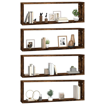 Mensole Muro Cubo 4 Rovere Fumo 80x15x26,5cm Legno Multistrato