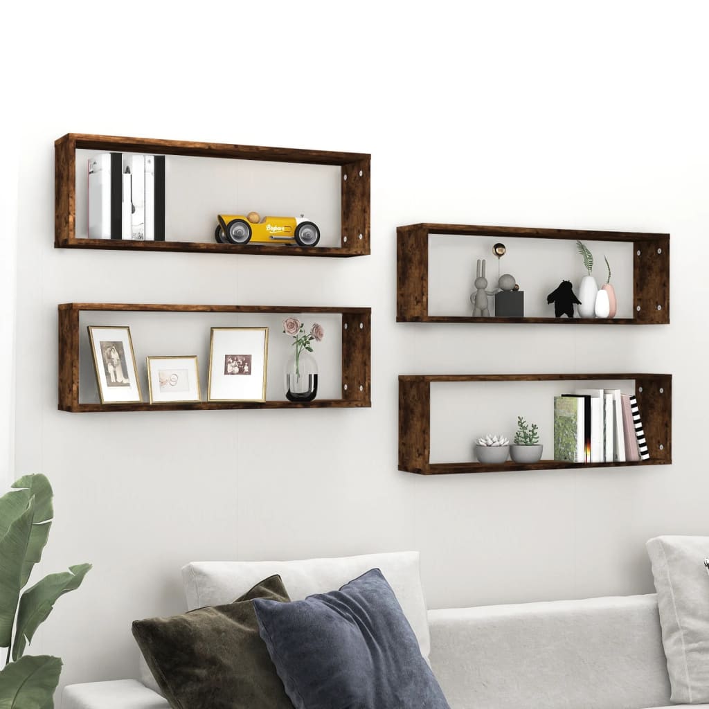 Mensole Muro Cubo 4 Rovere Fumo 80x15x26,5cm Legno Multistrato | homemem39