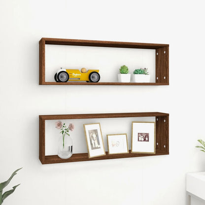 Mensole Muro Cubo 2 Rovere Marrone 80x15x26,5 Legno Multistrato | homemem39