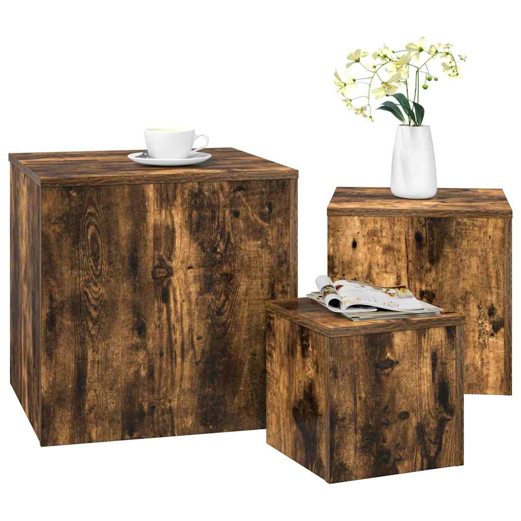 Credenze 3 pz Rovere Fumo in Legno Multistrato