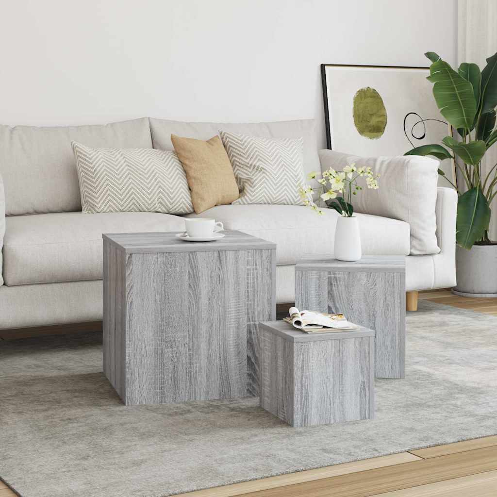 Credenze 3 pz Grigio Sonoma in Legno Multistrato