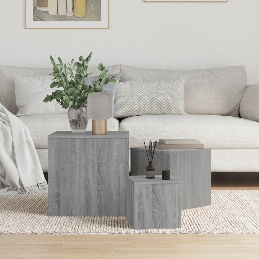 Credenze 3 pz Grigio Sonoma in Legno Multistrato - homemem39