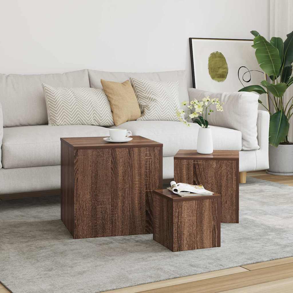 Credenze 3 pz Rovere Marrone in Legno Multistrato