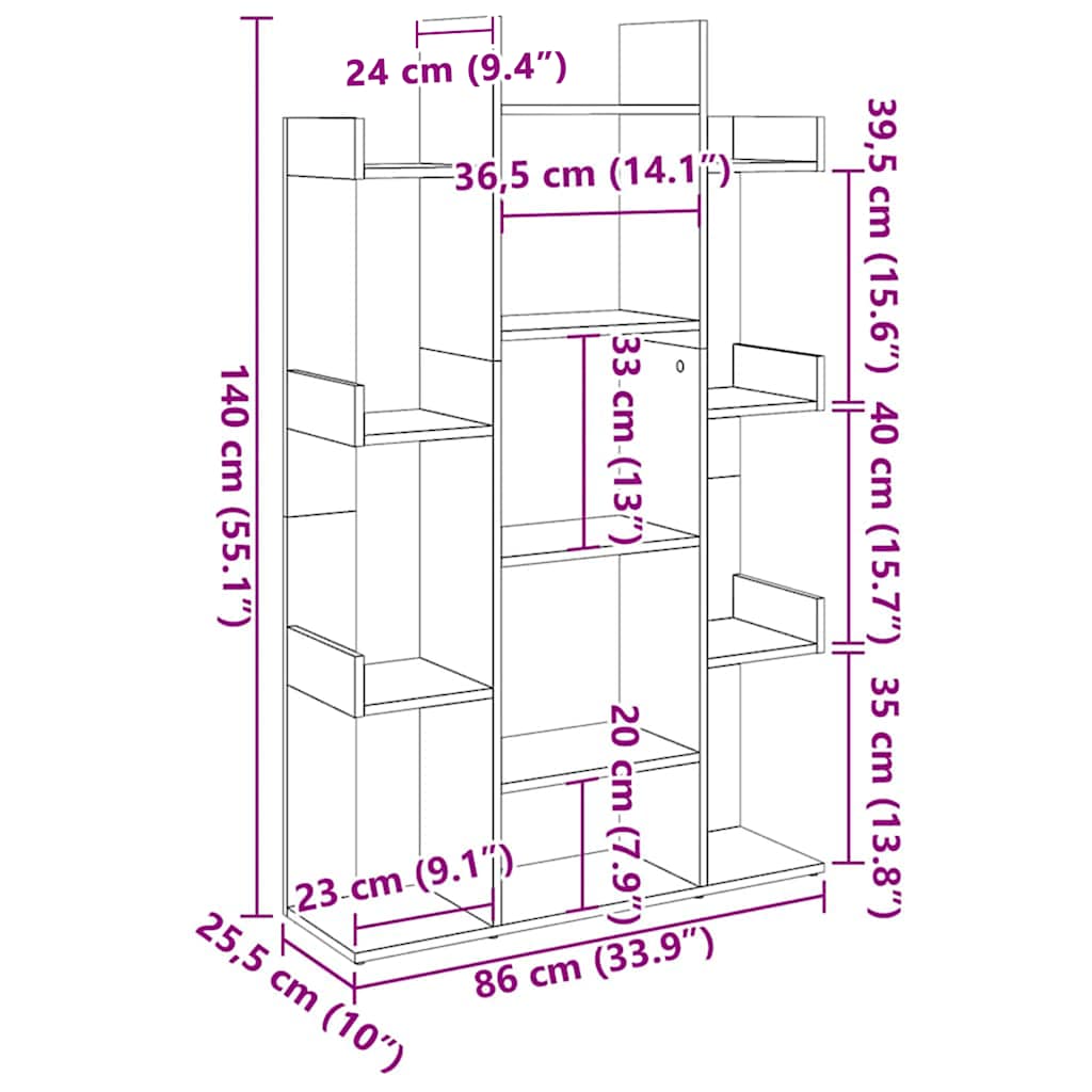 Libreria Rovere Fumo 86x25,5x140 cm in Legno Multistrato