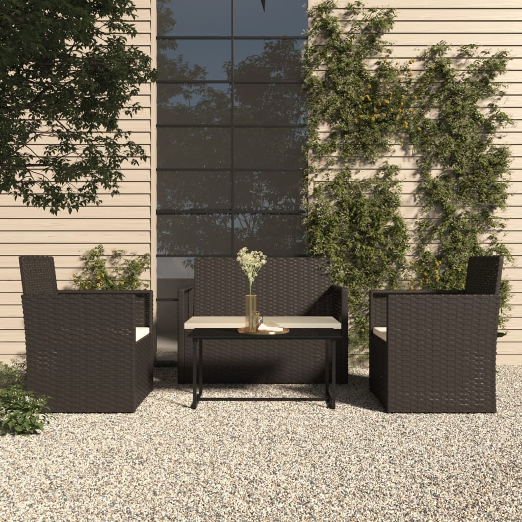 Set Salotto da Esterno 4 pz con Cuscini in Polyrattan Nero - homemem39