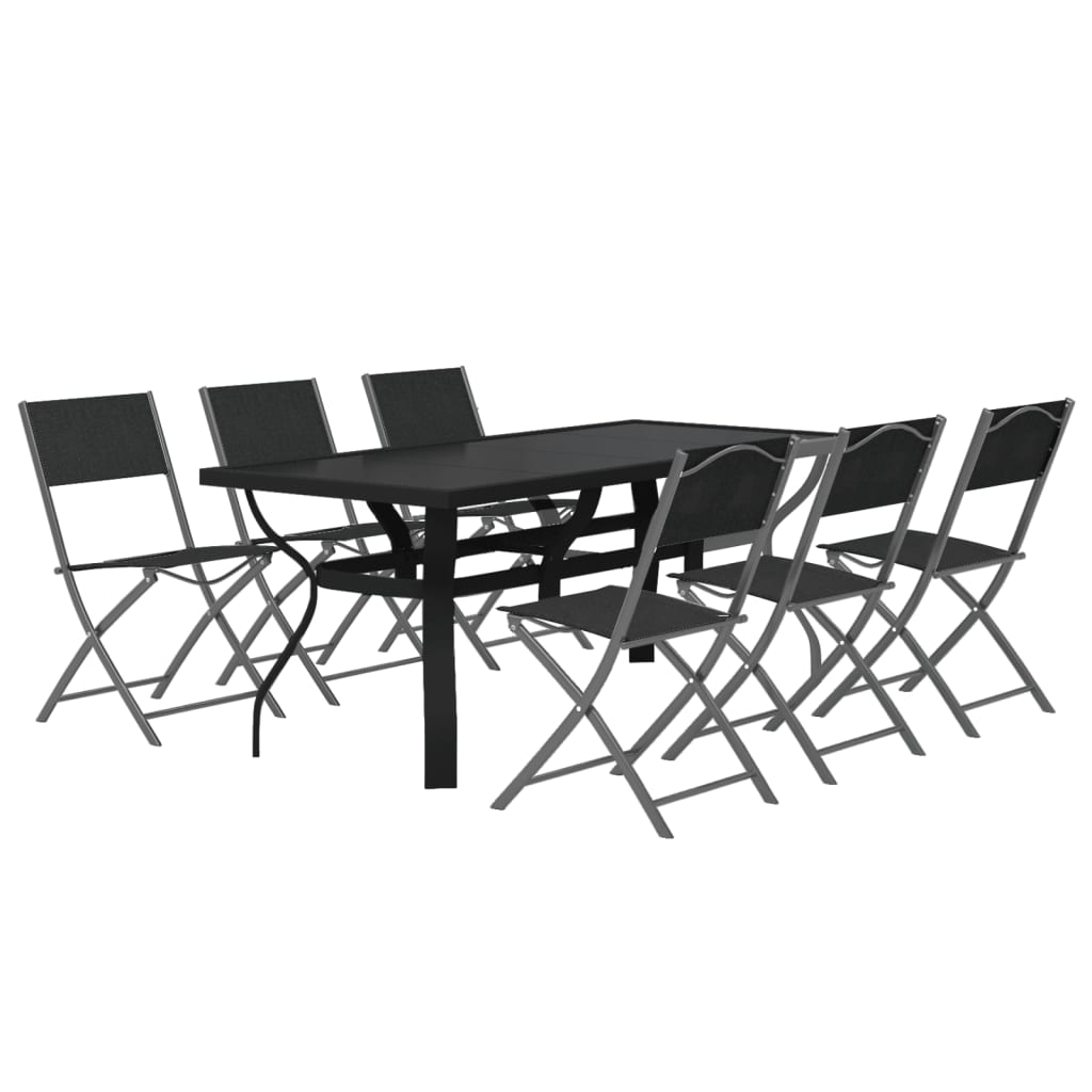 Set da Pranzo da Giardino 7 pz Grigio e Nero - homemem39