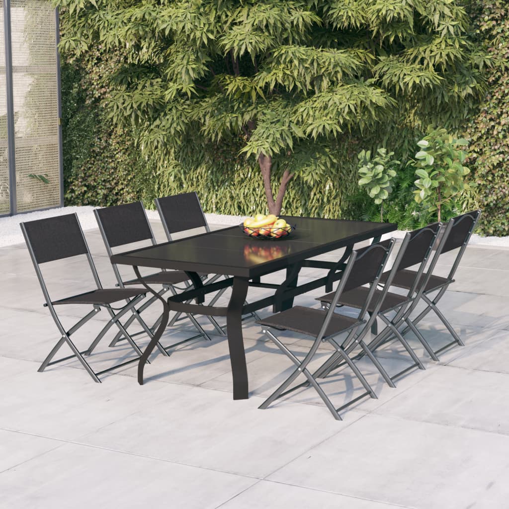 Set da Pranzo da Giardino 7 pz Grigio e Nero - homemem39