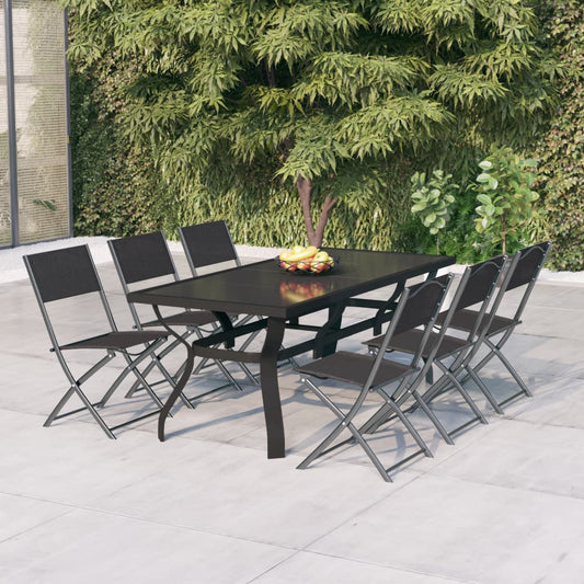 Set da Pranzo da Giardino 7 pz Grigio e Nero - homemem39