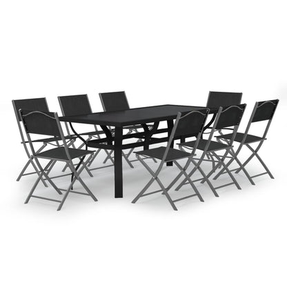 Set da Pranzo da Giardino 9 pz Grigio e Nero - homemem39