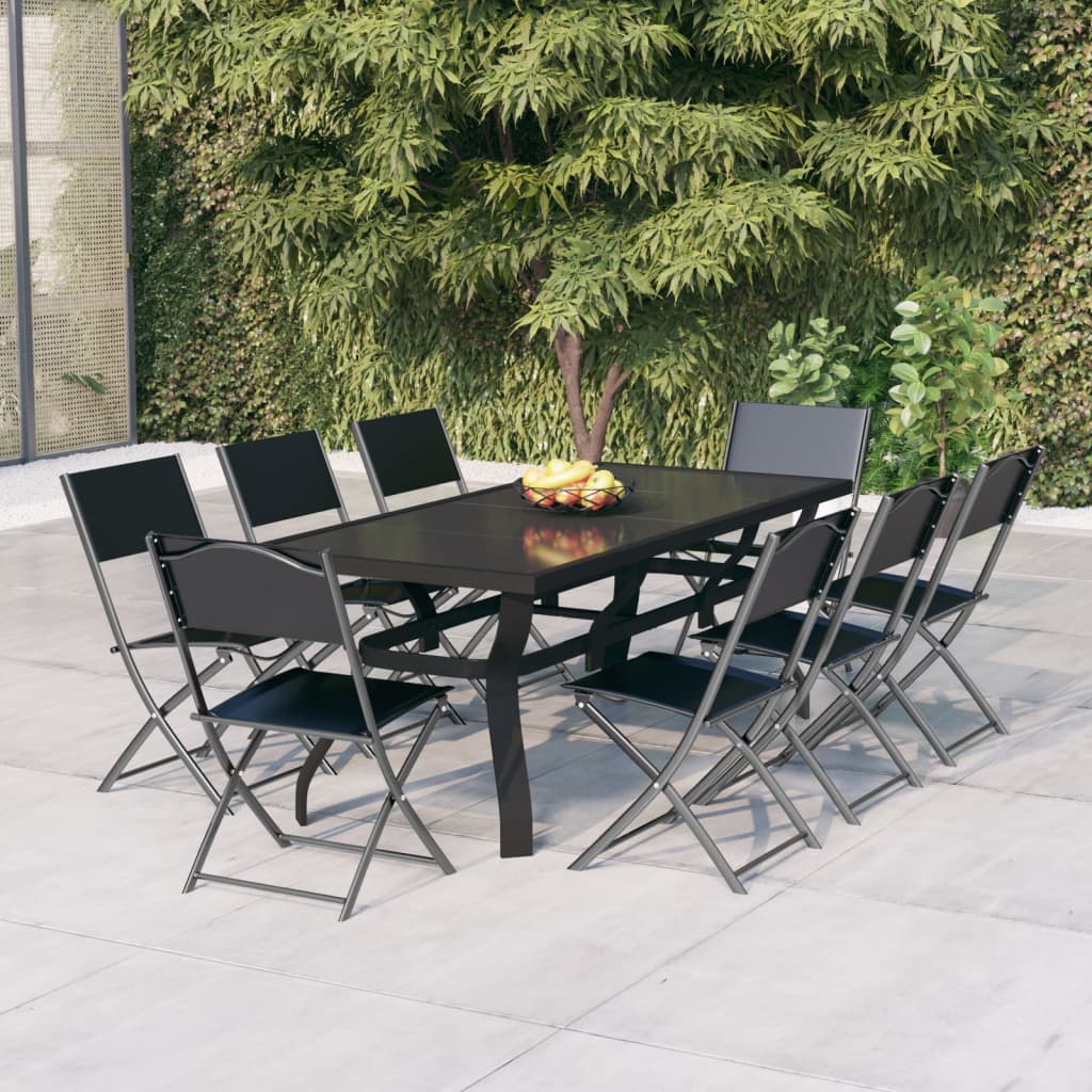 Set da Pranzo da Giardino 9 pz Grigio e Nero - homemem39