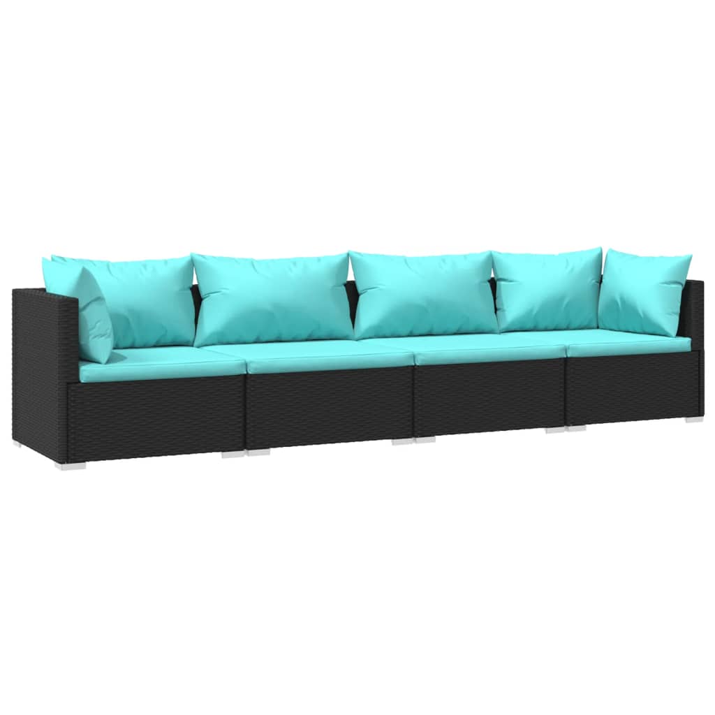 Set Divani da Giardino 4 pz con Cuscini in Polyrattan Nero | homemem39