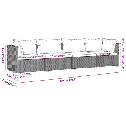 Set Divani da Giardino 4 pz con Cuscini in Polyrattan Nero | homemem39
