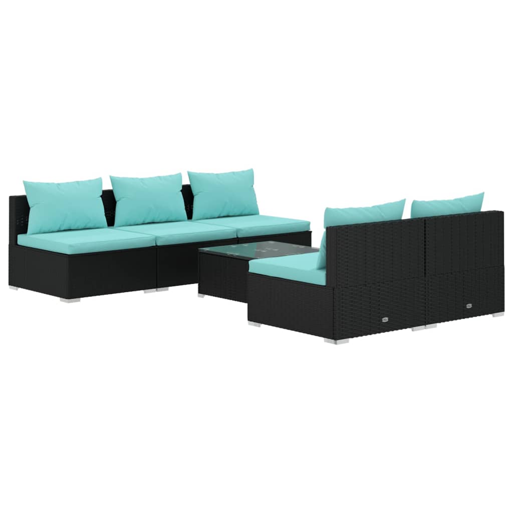 Set Mobili da Giardino 6 pz con Cuscini in Polyrattan Nero | homemem39