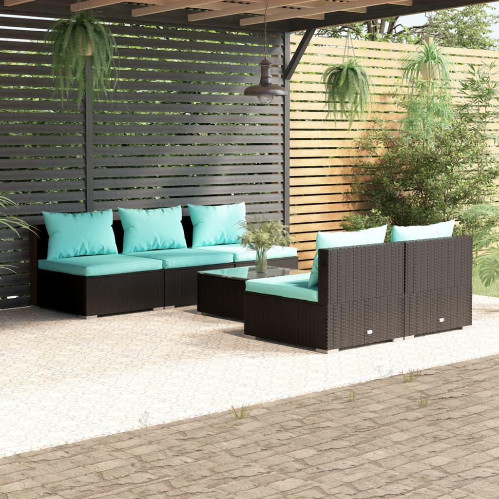 Set Mobili da Giardino 6 pz con Cuscini in Polyrattan Nero | homemem39