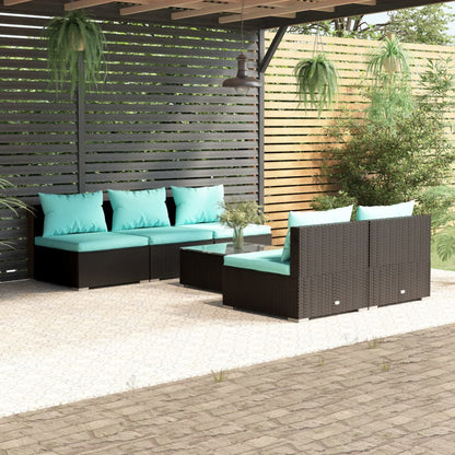 Set Mobili da Giardino 6 pz con Cuscini in Polyrattan Nero | homemem39