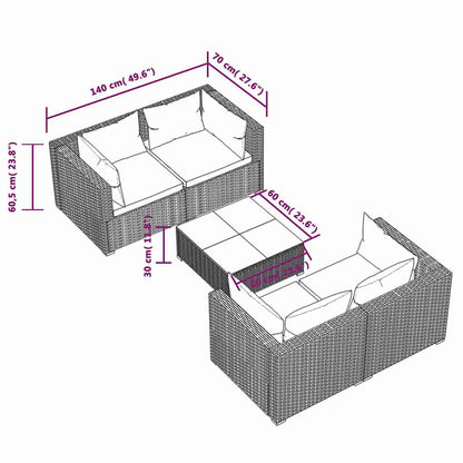 Set Divani da Giardino 5 pz con Cuscini in Polyrattan Nero