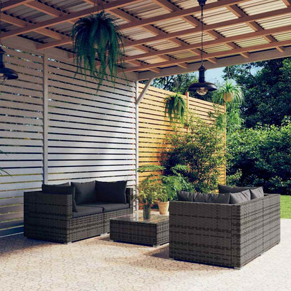 Set Divani da Giardino 5 pz con Cuscini in Polyrattan Grigio